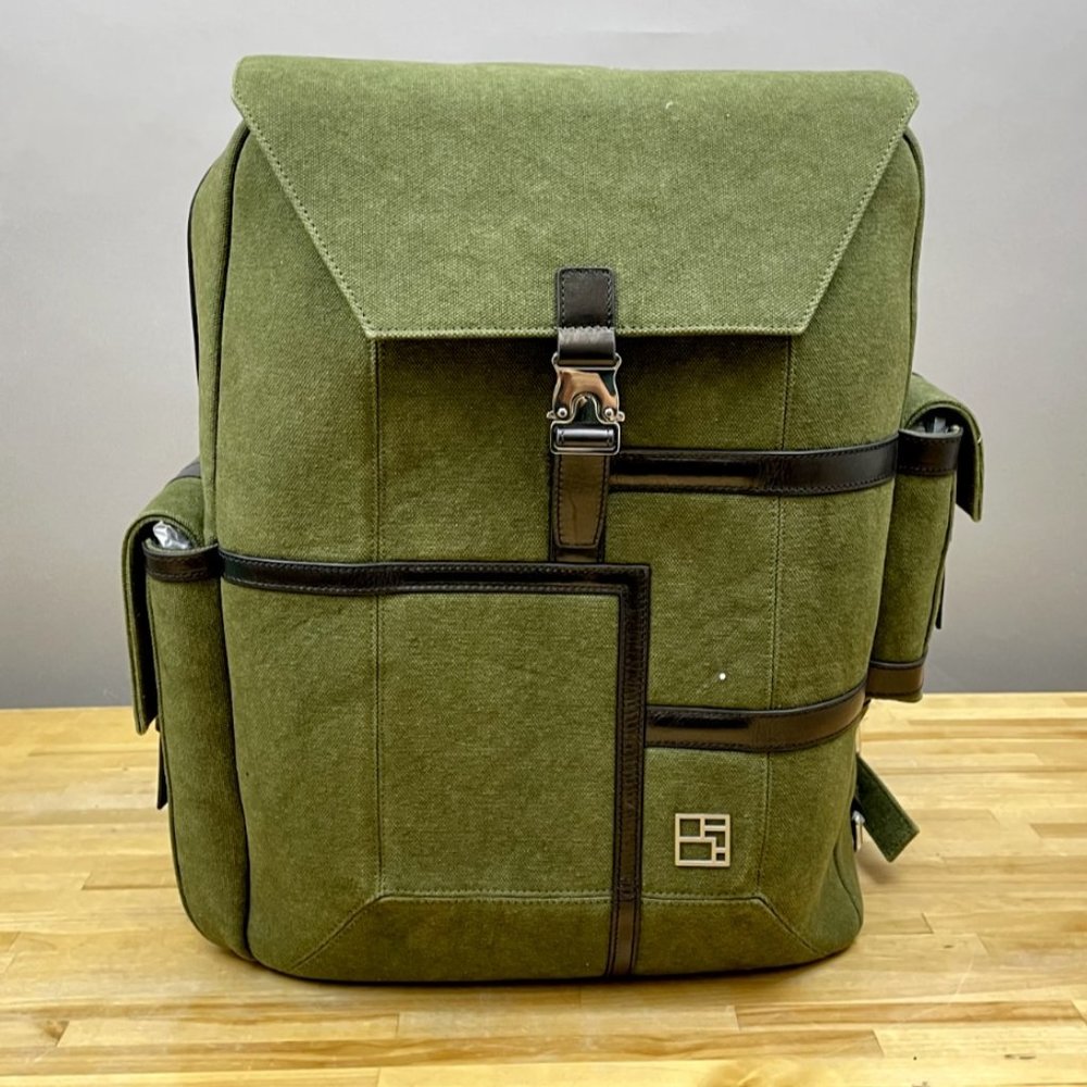 Natural Green Canvas Modern Day Large Backpack Unique Belt Design NEW